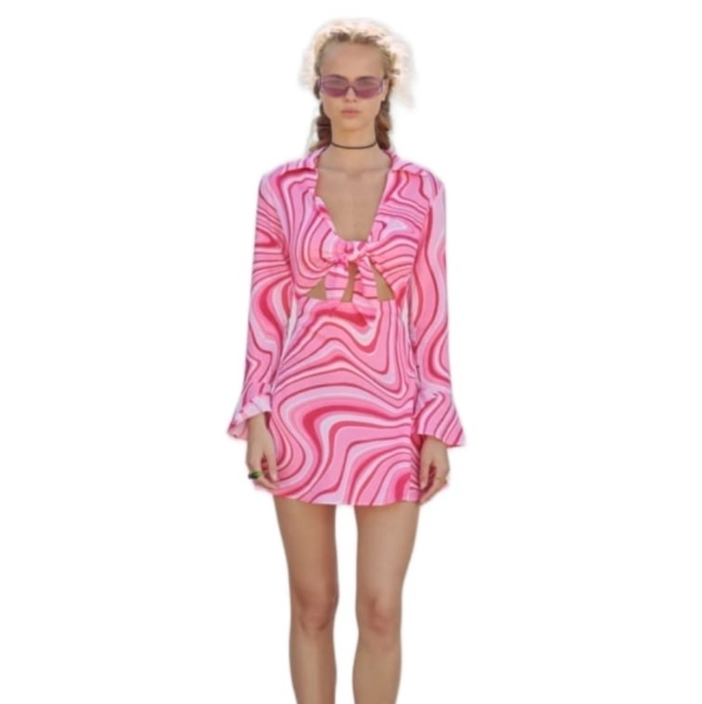 ZARA LINEN BLEND PRINT DRESS PINK | 3659/793 NWOT